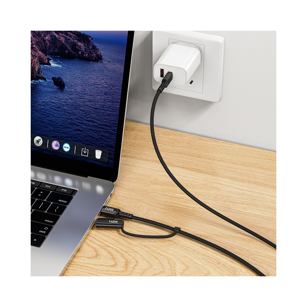 HOCO U142 latauskaapeli, USB-C - USB-C / MagSafe 3, 240W, 1.8m, Musta