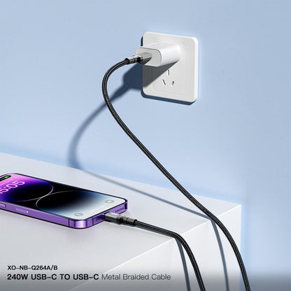 USB-C - USB-C -data- ja latauskaapeli XO Design NB-Q264A, 240W, 1m, Musta