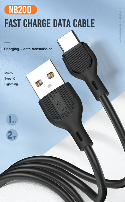 USB-A - USB-C -data- ja latauskaapeli XO Design NB200, 10W, 1m, Musta