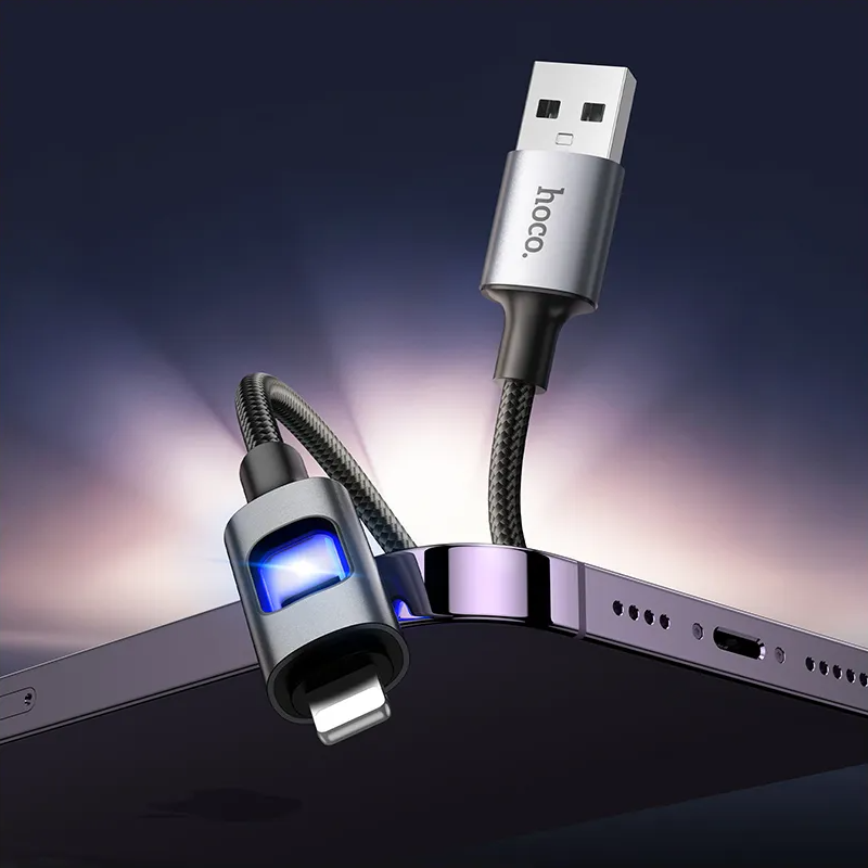 USB-A to Lightning Data and Charging Cable HOCO U144 Led, 18W, 1.2m, Black