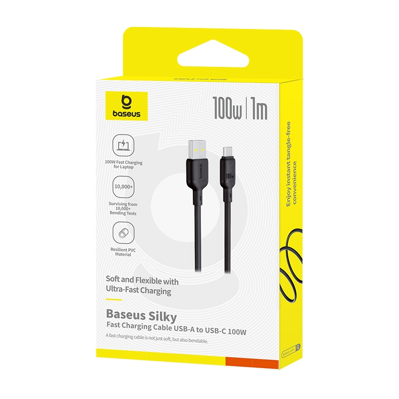 Baseus Silky USB-A - USB-C -data- ja latauskaapeli, 100W, 1m, Musta P10377703113-00