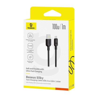 Baseus Silky USB-A - USB-C -data- ja latauskaapeli, 100W, 1m, Musta P10377703113-00