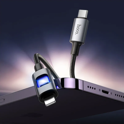 USB-C - Lightning Tietojen ja Latauksen Kaapeli HOCO U144 Led, 27W, 1,2m, Musta