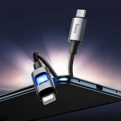 USB-C-tietojen ja latauskaapeli - USB-C HOCO U144 Led, 60W, 1,2m, Musta