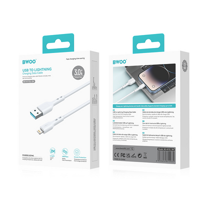 USB-A - Lightning -tietojen ja latauskaapeli BWOO BO-X172L-2M, 15W, 2m, valkoinen