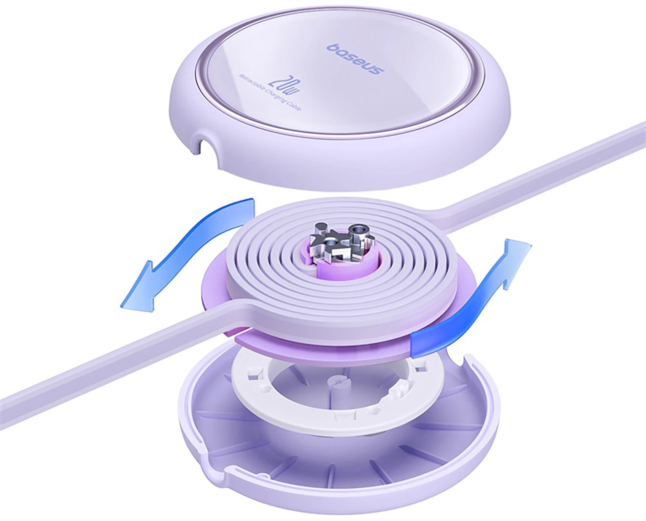 USB-C - Lightning -tietojen ja latauksen kaapeli Baseus Free2Pull Mini vedettävä, 20W, violetti P10364501511-00