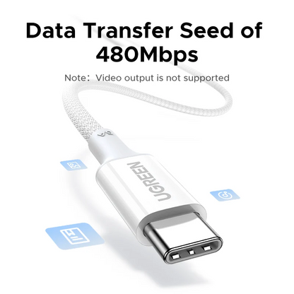 USB-C-tietojen ja latauksen kaapeli - USB-C UGREEN L502 (35221), 100W, 2m, valkoinen