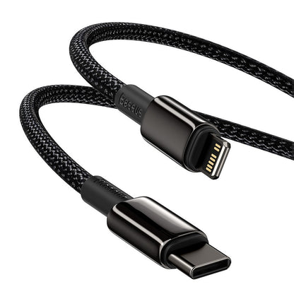 Tieto- ja latauskaapeli USB-C - Lightning Baseus Tungsten Tungsten Gold, 20W, 2m, musta CATLWWJ-A01