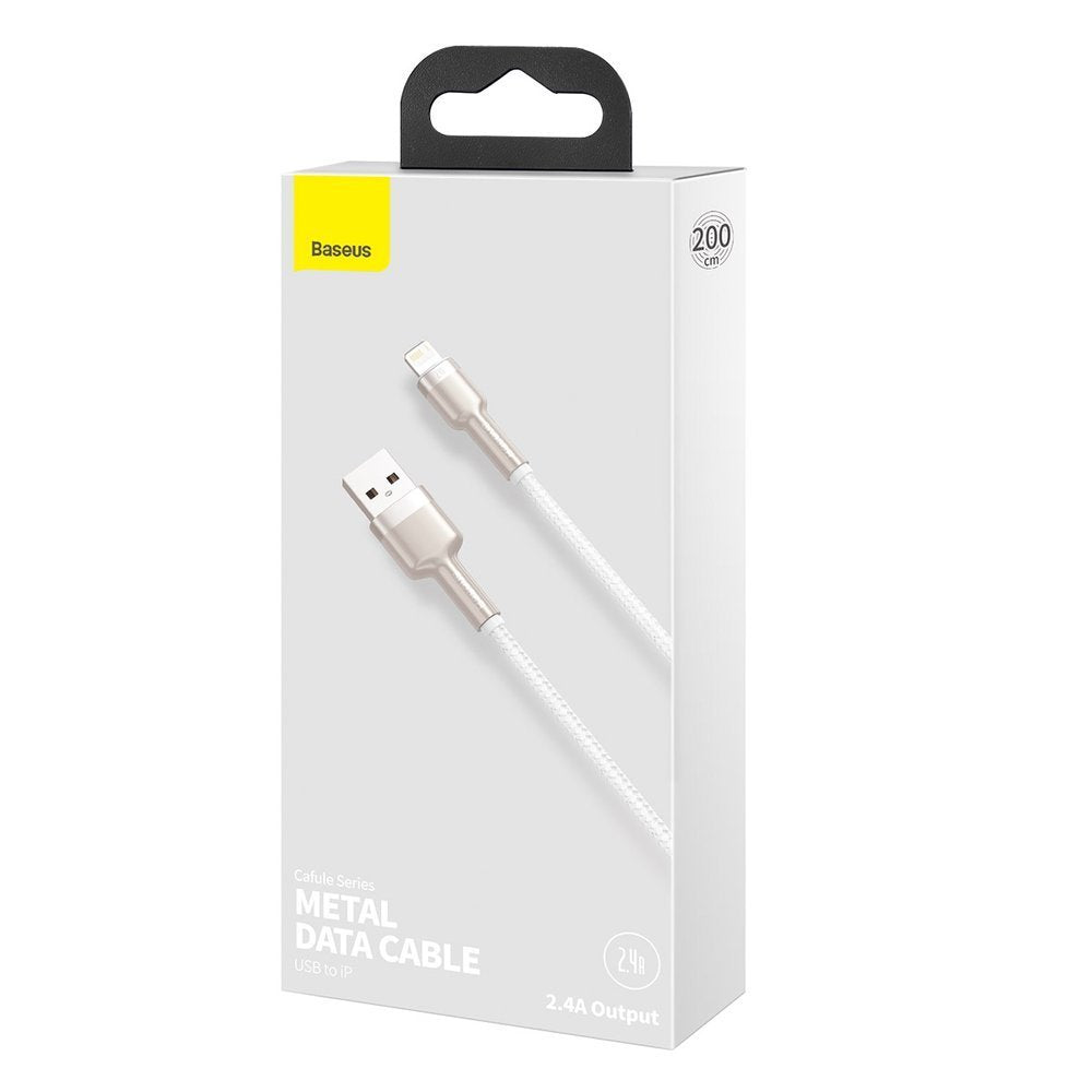 USB-A - Lightning Baseus Cafule Metal Series -data- ja latauskaapeli, 18W, 2m, Valkoinen CALJK-B02