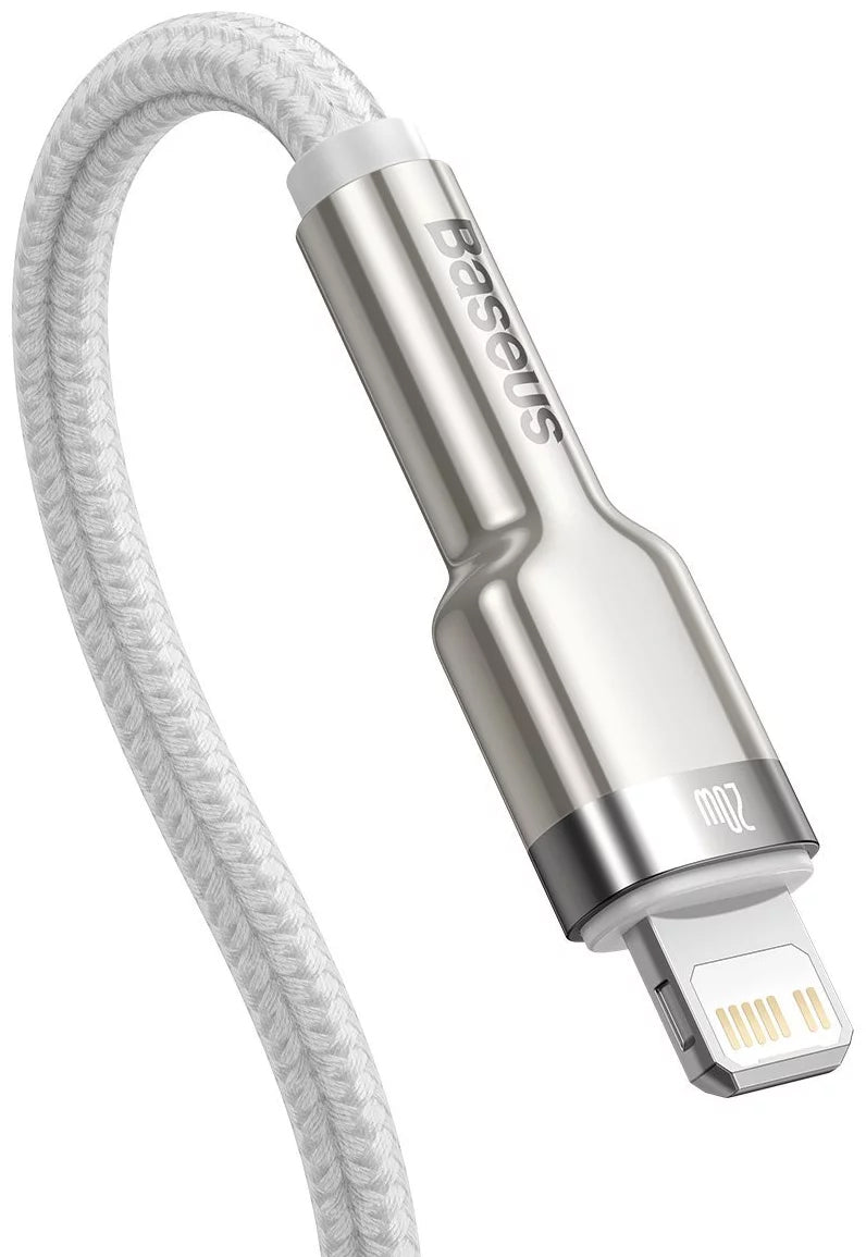 Tieto- ja latauskaapeli USB-C - Lightning Baseus Cafule Metal Series, 20W, 1m, valkoinen CATLJK-A02