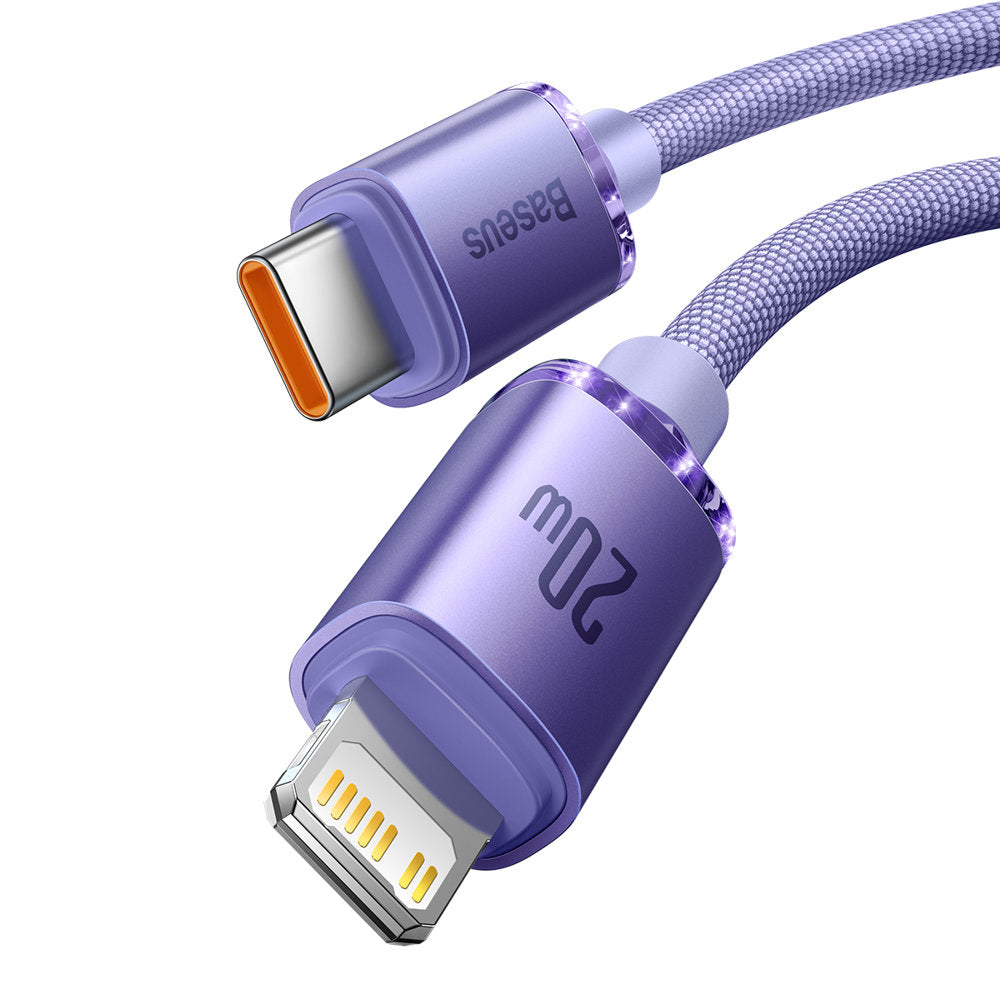USB-C - Lightning Baseus Crystal Shine -sarjan data- ja latauskaapeli, 20W, 2m, Violetti CAJY000305