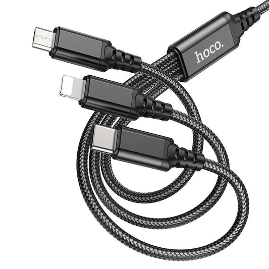 USB-A - Lightning / microUSB / USB-C HOCO X76 3in1 -latauskaapeli, 18W, 1m, Musta