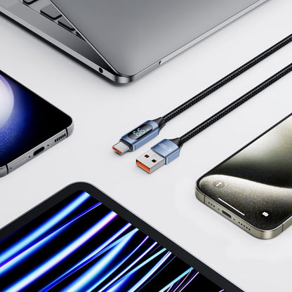 USB-A - USB-C Tech-Protect Ultraboost LED -tiedonsiirto- ja latauskaapeli, 66W, 1m, sininen