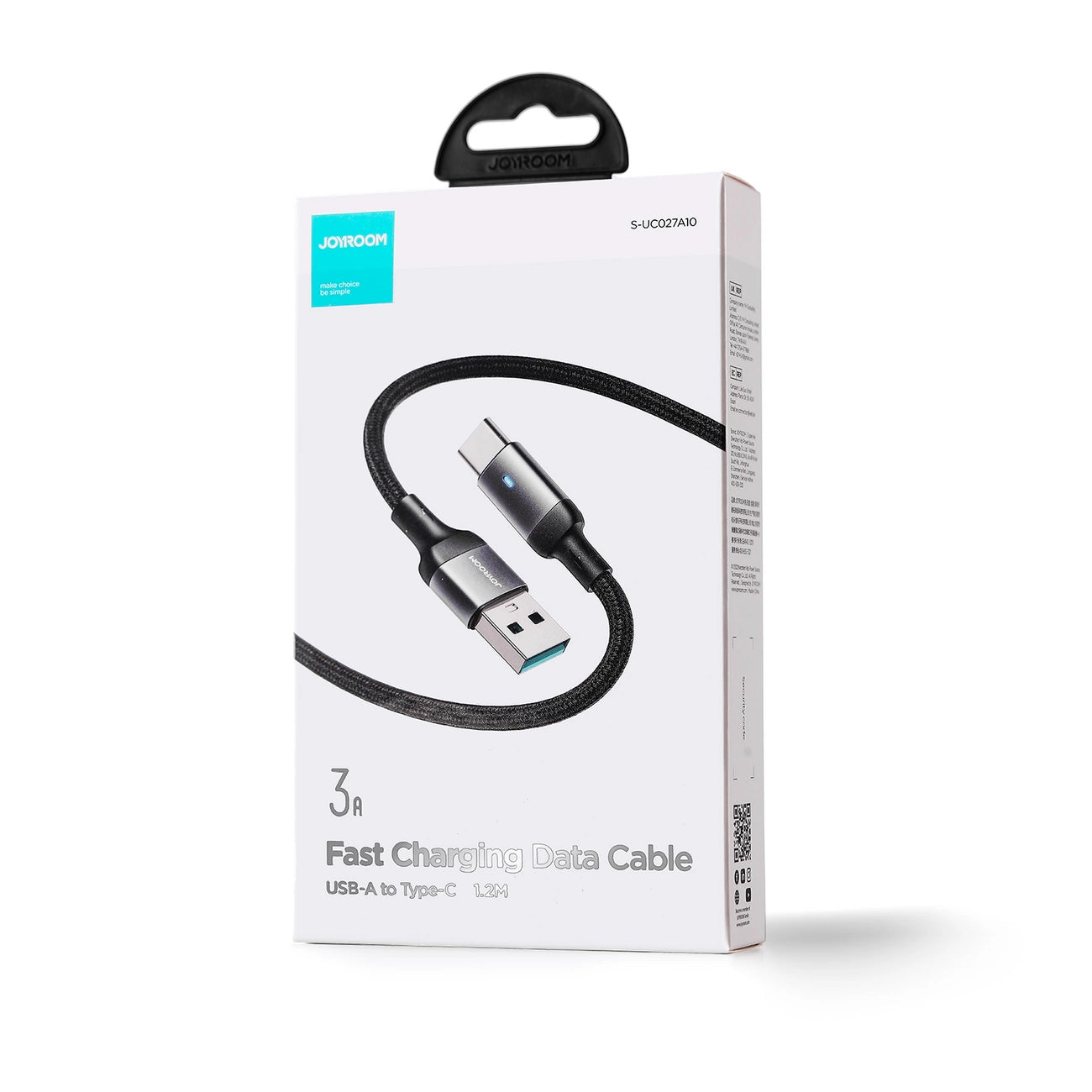 USB-A - USB-C -lataus- ja tiedonsiirtokaapeli Joyroom A10, 18W, 1.2m, Musta