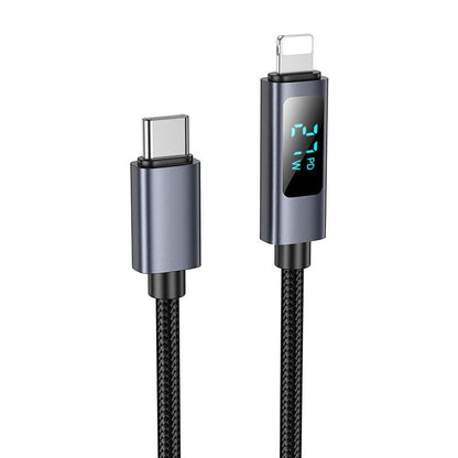 USB-C - Lightning HOCO Display X112 -data- ja latauskaapeli, 27W, 1m, Musta