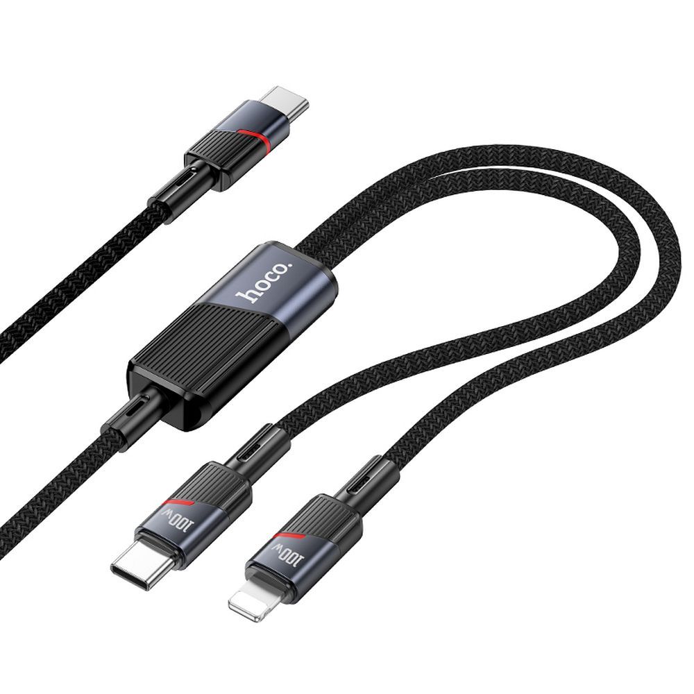 USB-C - Lightning / USB-C HOCO U139 2in1 -kaapeli, 100W, 1.2m, Musta