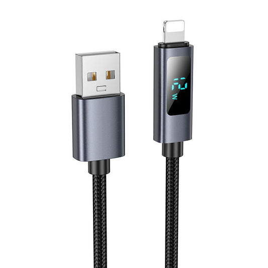 USB-A - Lightning HOCO Display X112 Data- ja Latauskaapeli, 18W, 1m, Musta