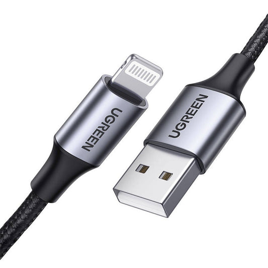 USB-A - Lightning UGREEN US199 Data- ja Latauskaapeli, 18W, 1m, Harmaa