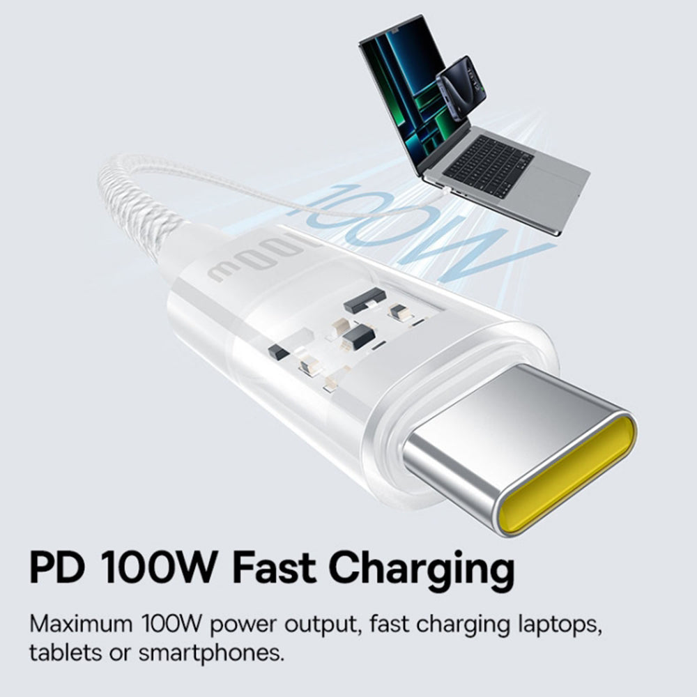 USB-C - USB-C Baseus Gem -data- ja latauskaapeli, 100W, 2m, Valkoinen P10373000211-01