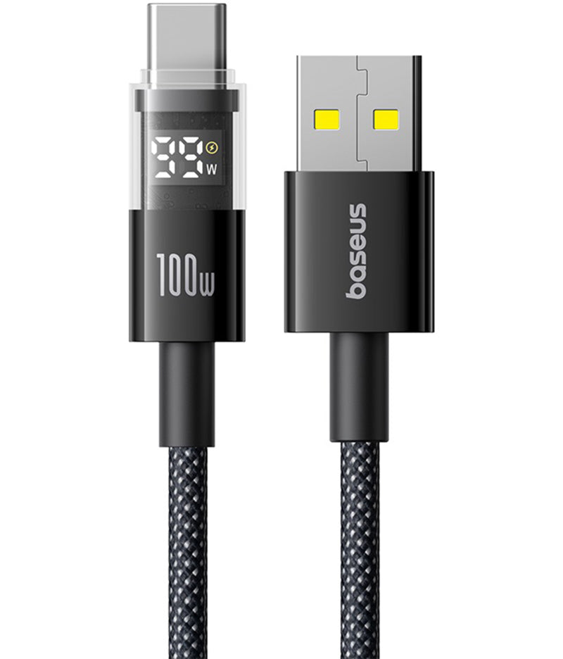 USB-A - USB-C Baseus Display 2 -data- ja latauskaapeli, 100W, 1m, Musta P10382701121-00
