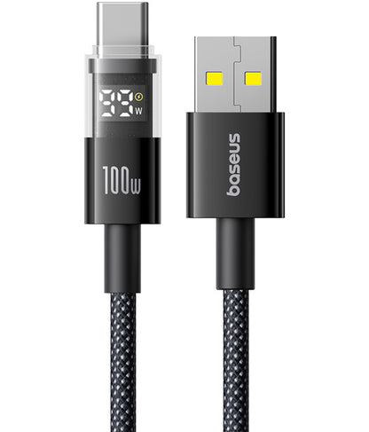 USB-A - USB-C Baseus Display 2 -data- ja latauskaapeli, 100W, 1m, Musta P10382701121-00