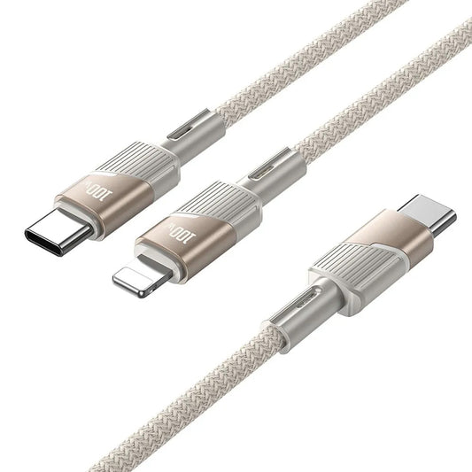 USB-C Data- ja Latauskaapeli - 2 x USB-C HOCO U139 2in1, 100W, 1.2m, Kulta