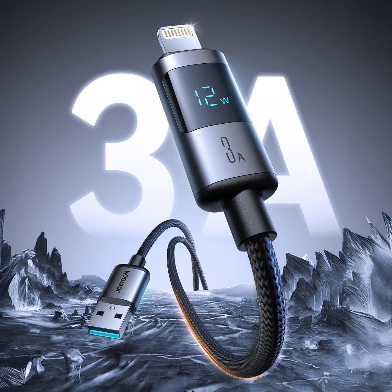USB-A - Lightning Joyroom S-A16 Pro Prism Display -kaapeli, 12W, 1.2m, Musta