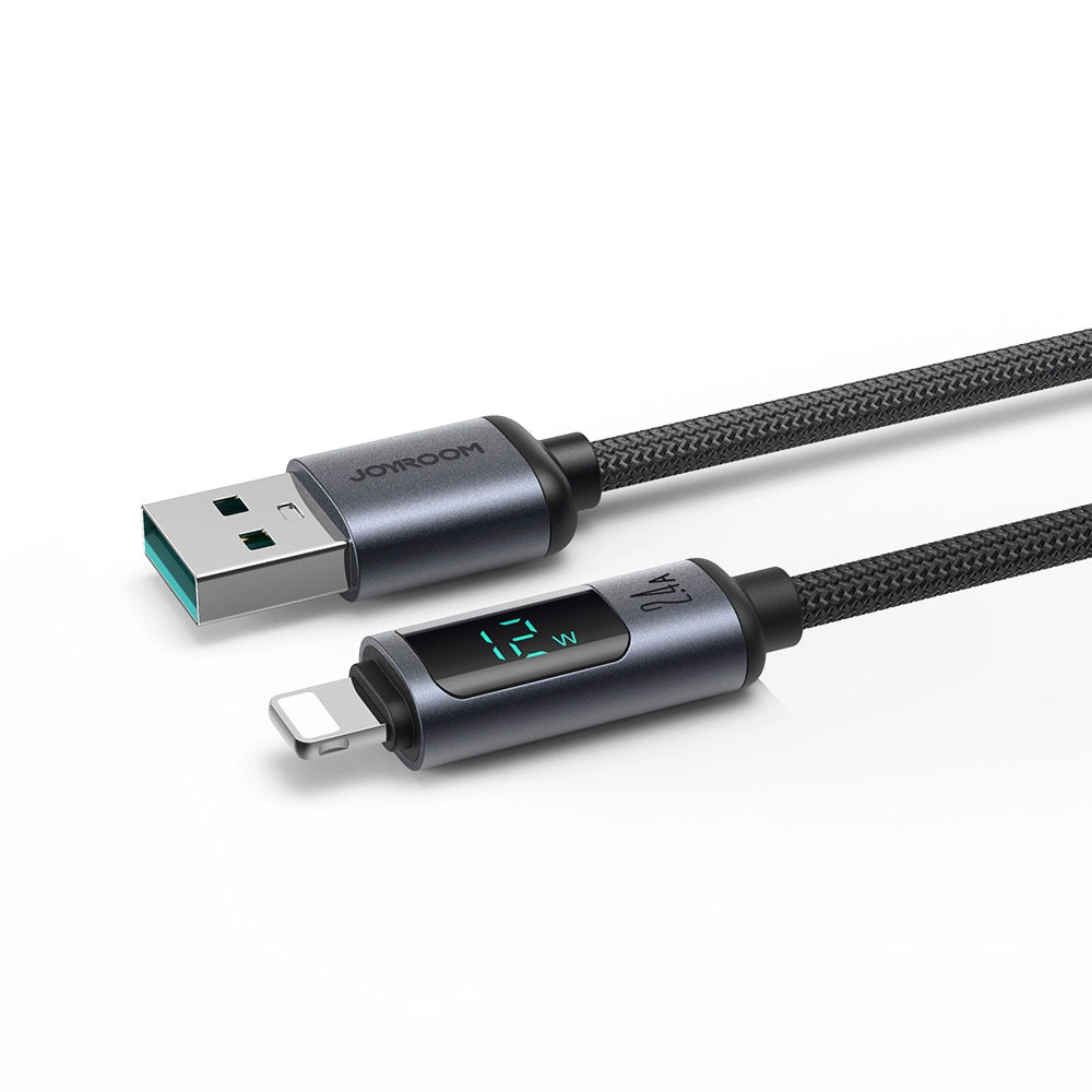 Data- ja latauskaapeli USB-A - Lightning Joyroom S-A16 Prism Display, 12W, 1.2m, Musta