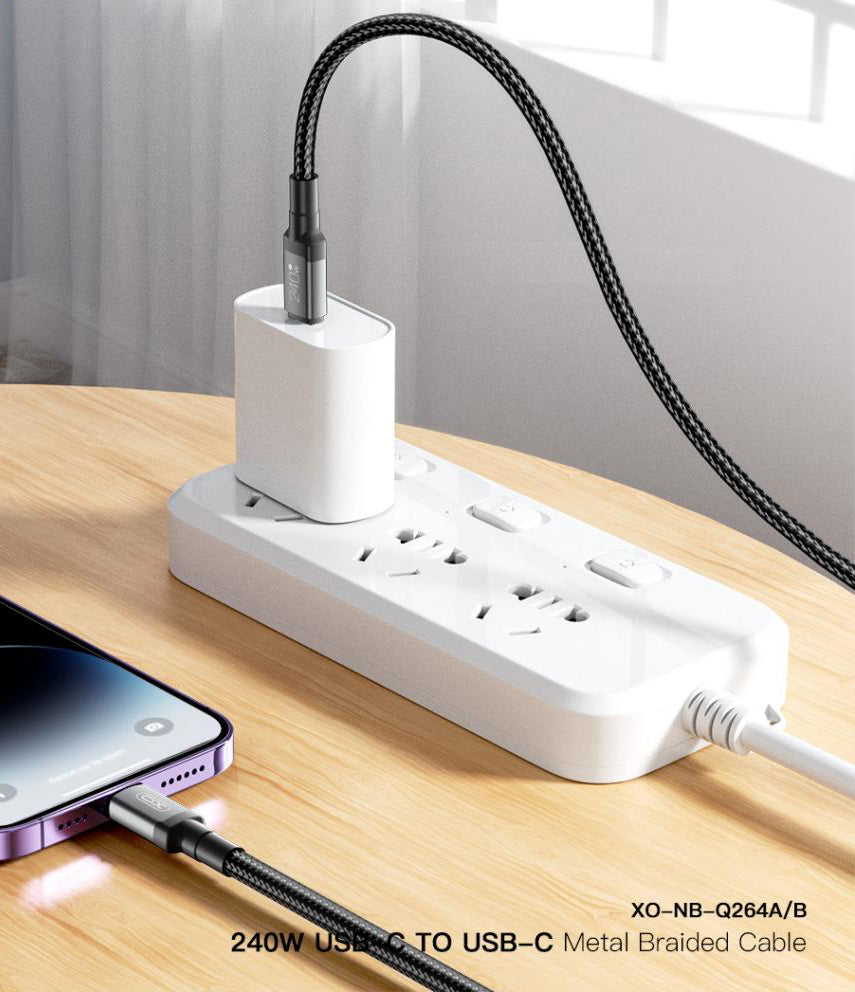 USB-C - USB-C -data- ja latauskaapeli XO Design NB-Q264A, 240W, 1m, Musta