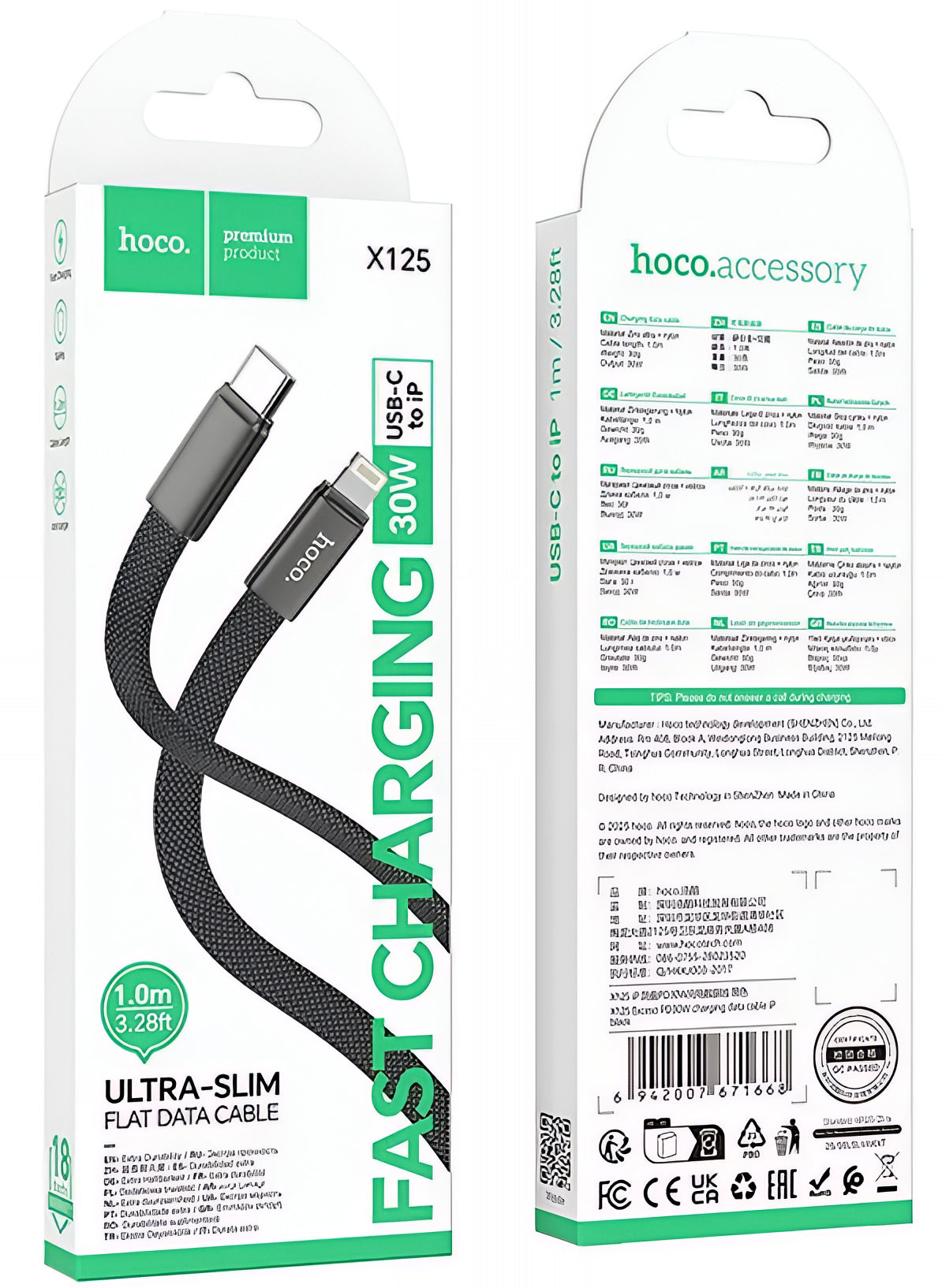 USB-C - Lightning HOCO X125 -data- ja latauskaapeli, 30W, 1m, Musta
