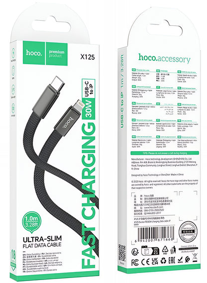 USB-C - Lightning HOCO X125 -data- ja latauskaapeli, 30W, 1m, Musta
