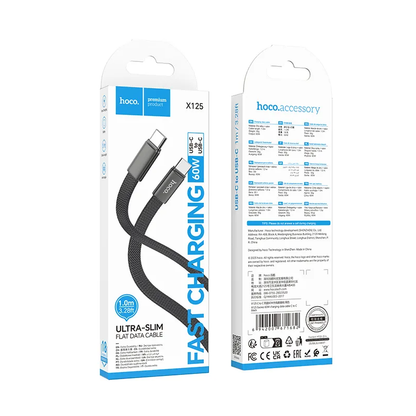 USB-C - USB-C HOCO X125 -data- ja latauskaapeli, 60W, 1m, Musta