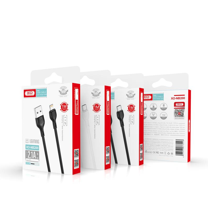 USB-A - USB-C -data- ja latauskaapeli XO Design NB200, 10W, 1m, Musta