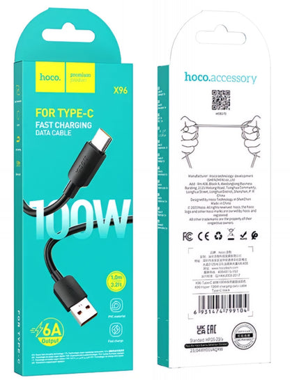 Datakaapeli ja latauskaapeli USB-A - USB-C HOCO X96, 100W, 1m, musta 