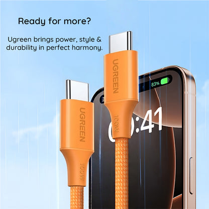 USB-C-tietojen ja latauksen kaapeli - USB-C UGREEN L502, 100W, 1m, Oranssi