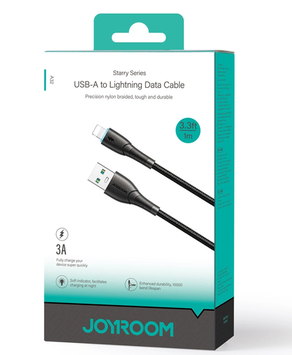 Joyroom SA32-AL3 USB-A–Lightning-datakaapeli ja latauskaapeli, 18 W, 1 m, musta