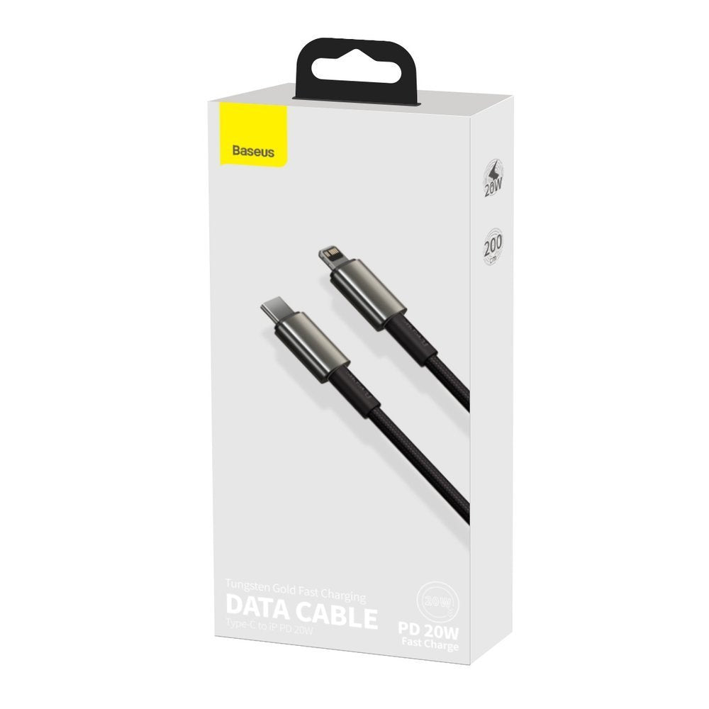 Tieto- ja latauskaapeli USB-C - Lightning Baseus Tungsten Tungsten Gold, 20W, 2m, musta CATLWWJ-A01