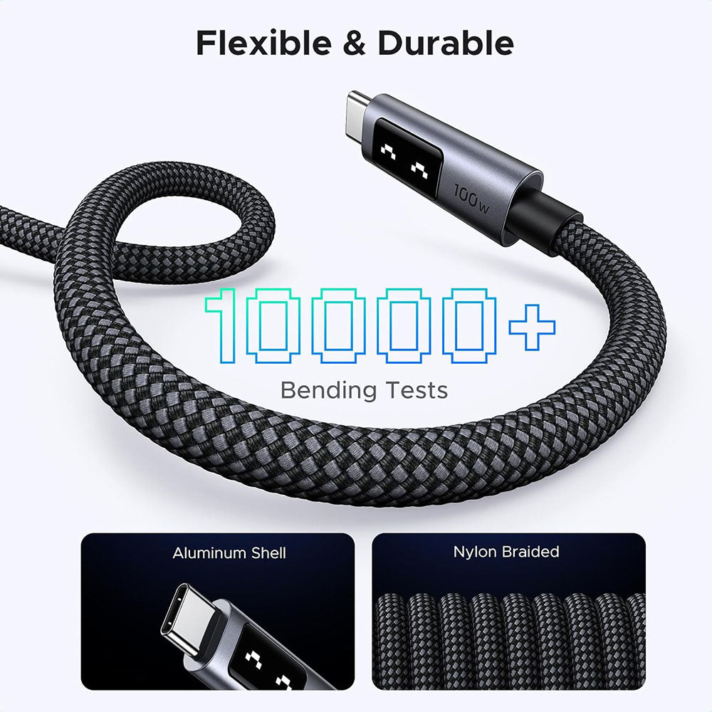 USB-C - USB-C UGREEN L509 Data- ja latauskaapeli, 100W, 1m, Harmaa
