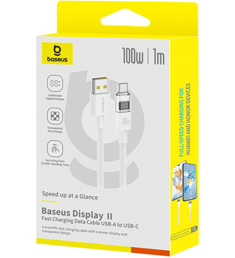 Baseus Display 2 USB-A - USB-C -data- ja latauskaapeli, 100W, 1m, Valkoinen P10382701211-00