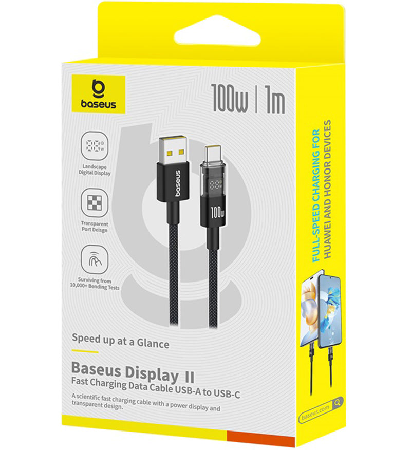 USB-A - USB-C Baseus Display 2 -data- ja latauskaapeli, 100W, 1m, Musta P10382701121-00