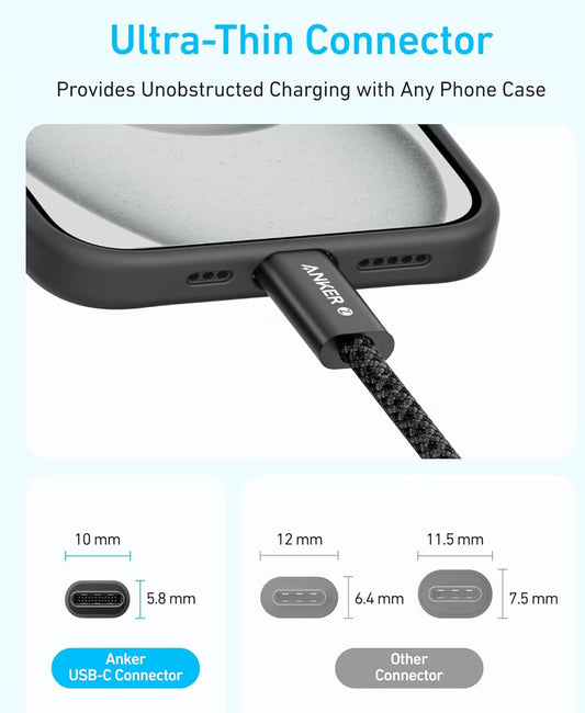 USB-C - USB-C Anker Zolo -data- ja latauskaapeli, 240W, 1m, Valkoinen A8060H21