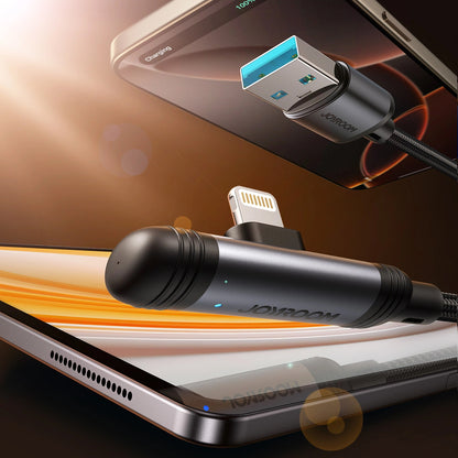 USB-A - Lightning Joyroom S-A56 EnjoyX Angled -data- ja latauskaapeli, 18W, 1.2m, Musta