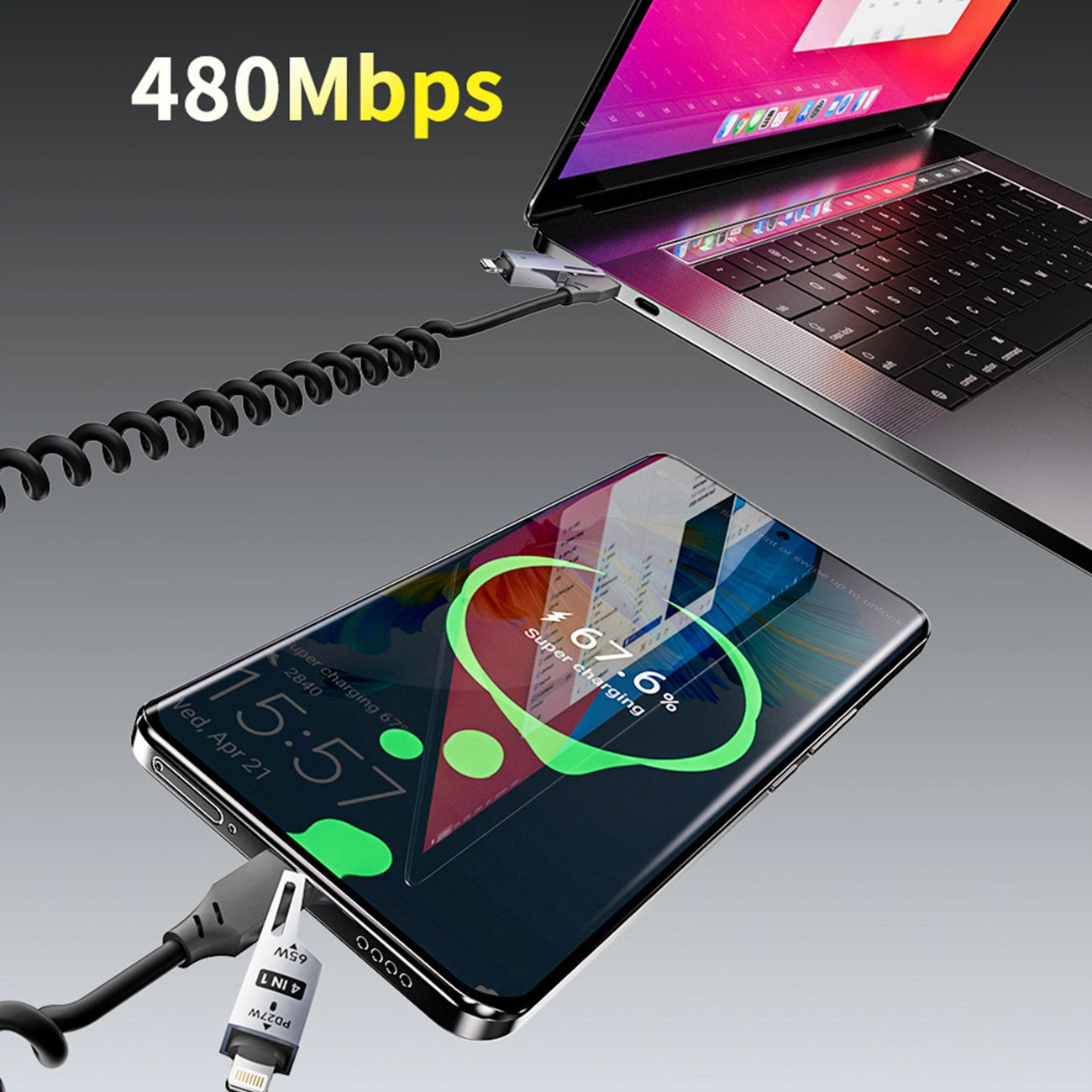 USB-A / USB-C - Lightning / USB-C Dudao L20 Pro -kaapeli, 65W, 1.5m, Musta