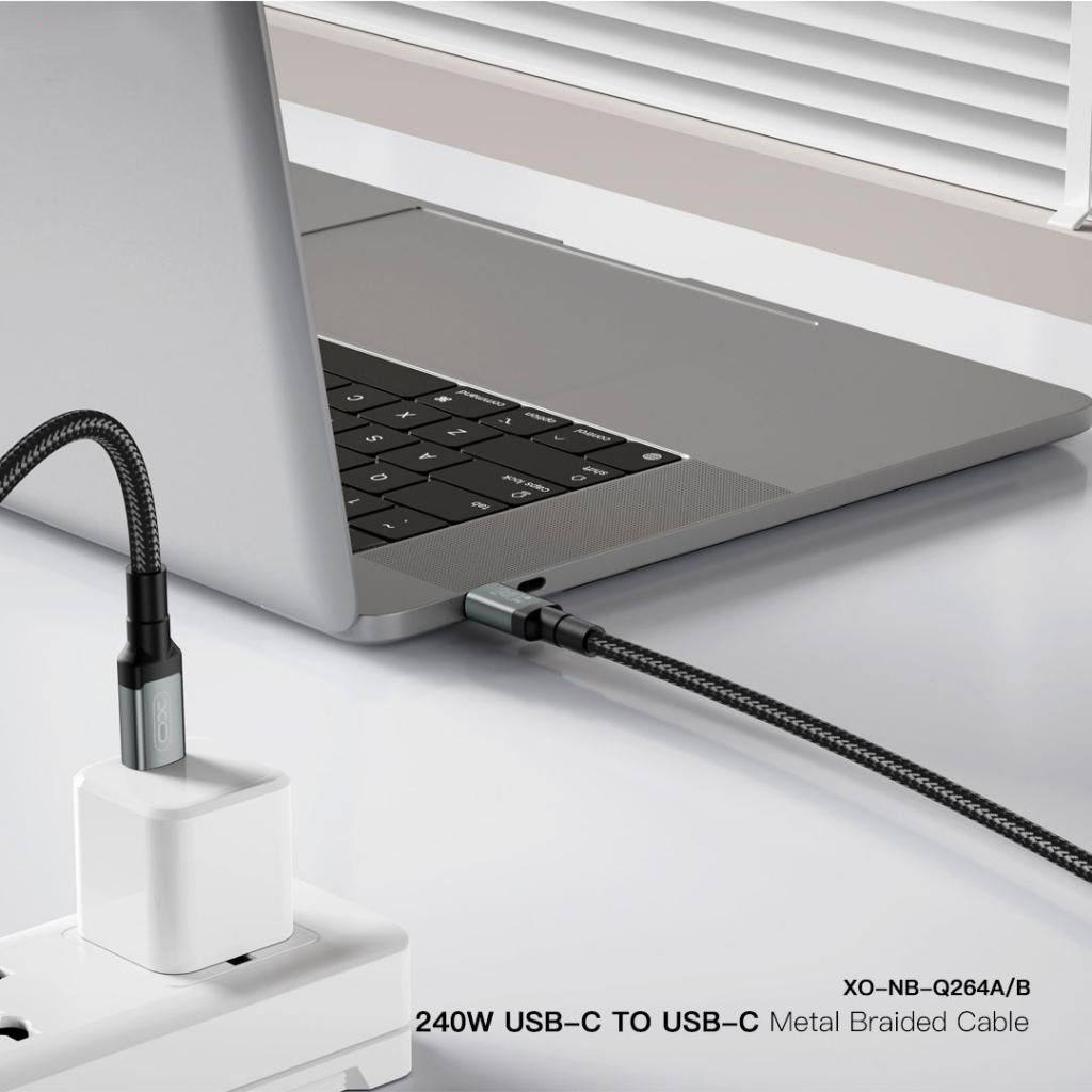USB-C - USB-C -data- ja latauskaapeli XO Design NB-Q264A, 240W, 1m, Musta