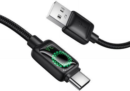 USB-A - USB-C HOCO U146 Data- ja Latauskaapeli, 36W, 1.2m, Musta