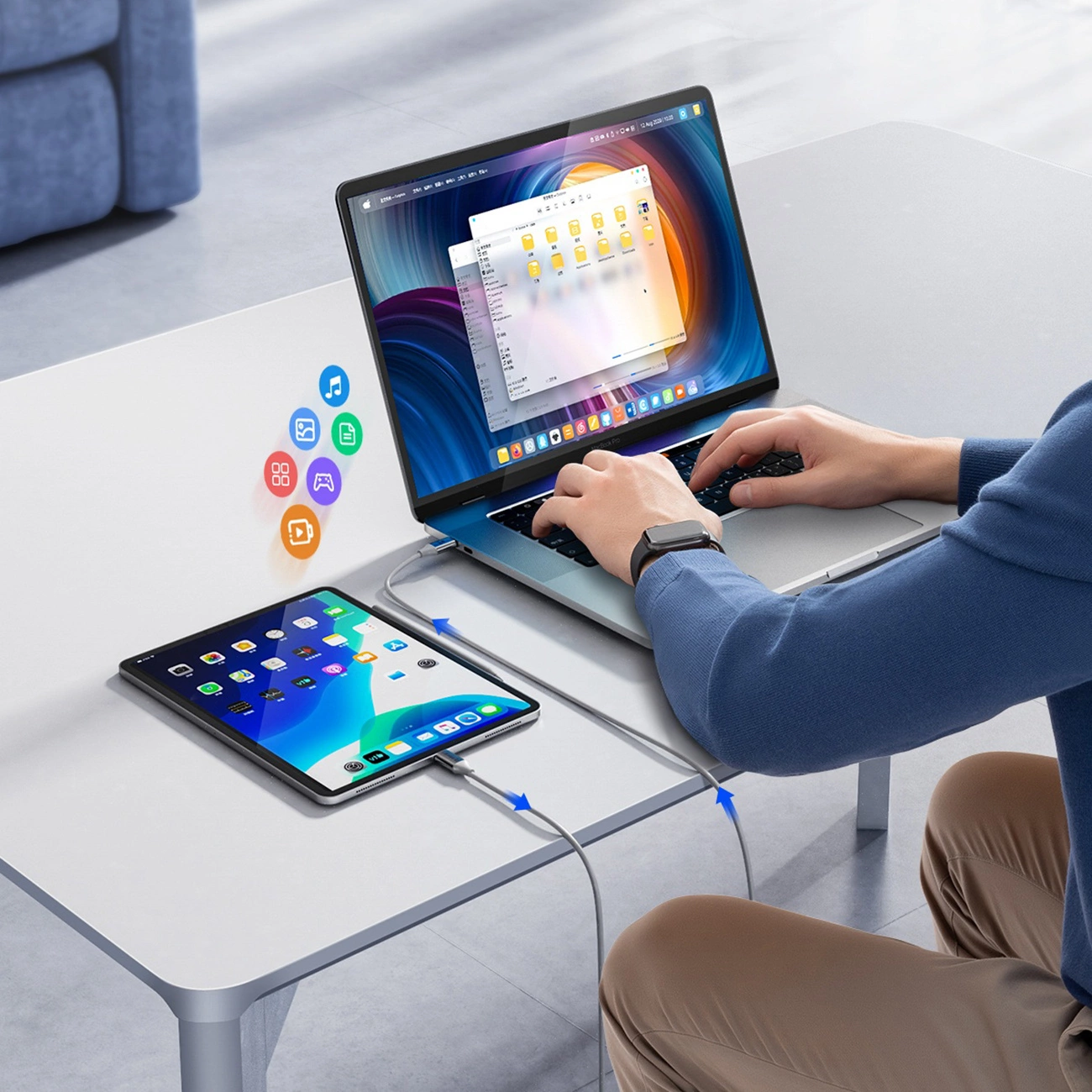 USB-C - USB-C Orico CDX -data- ja latauskaapeli, 60W, 1m, Valkoinen