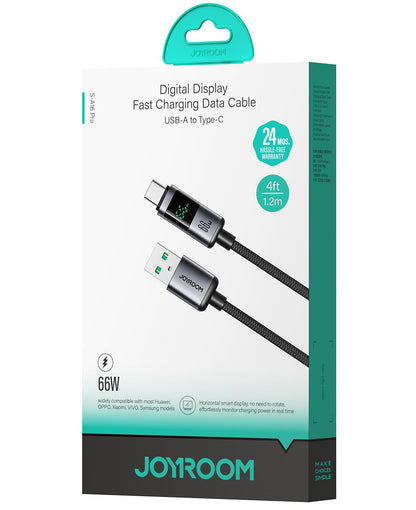 USB-A - USB-C Joyroom S-A16 Pro Prism Display -kaapeli, 66W, 1.2m, Musta