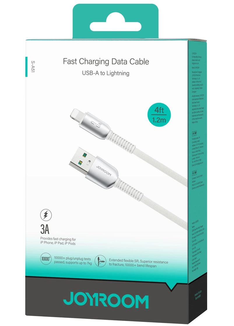 USB-A - Lightning -tietojen ja latauskaapeli Joyroom S-A51, 18W, 1,2 m, harmaa