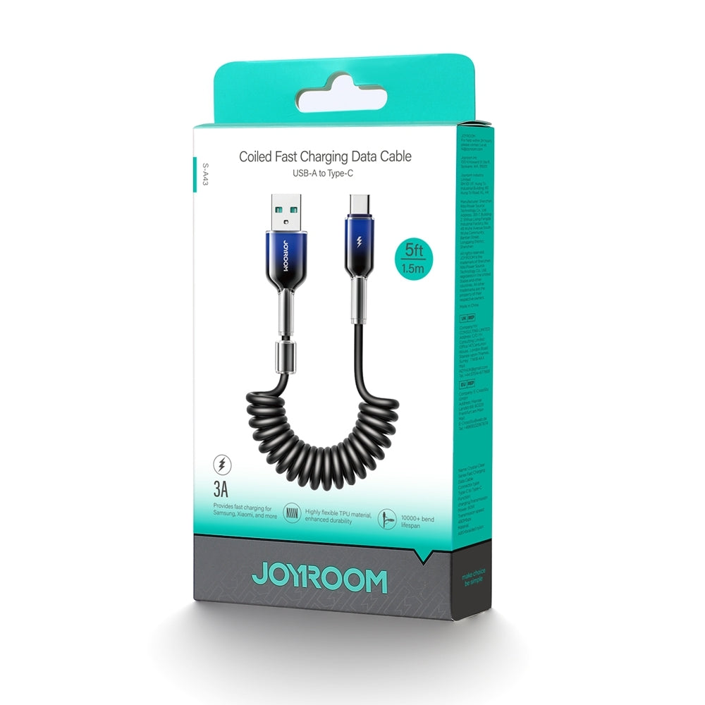 USB-A - USB-C Joyroom S-A43 Crystal -kaapeli, 60W, 1.5m, musta