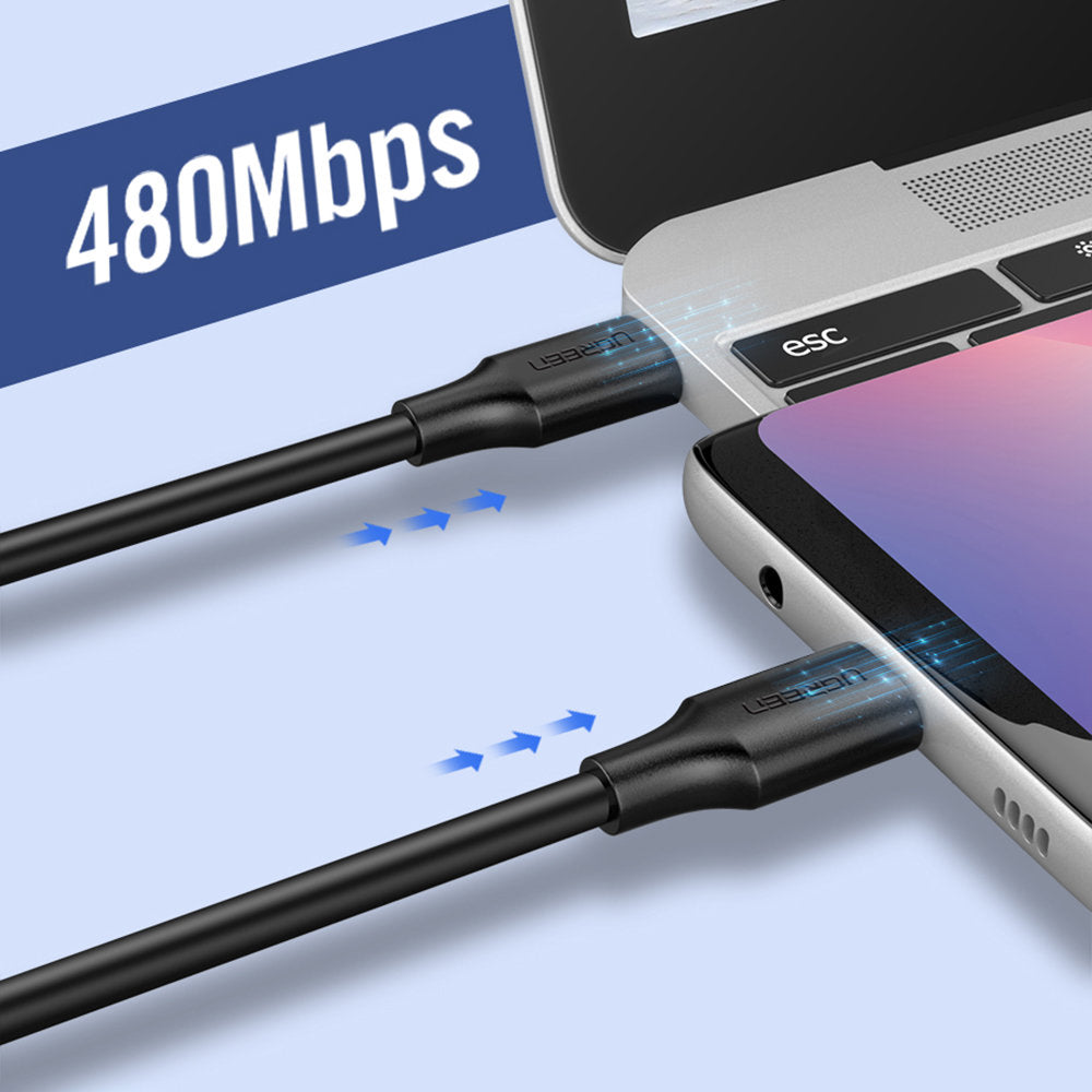 USB-C - USB-C UGREEN US286 Data- ja latauskaapeli, 60W, 1m, Musta
